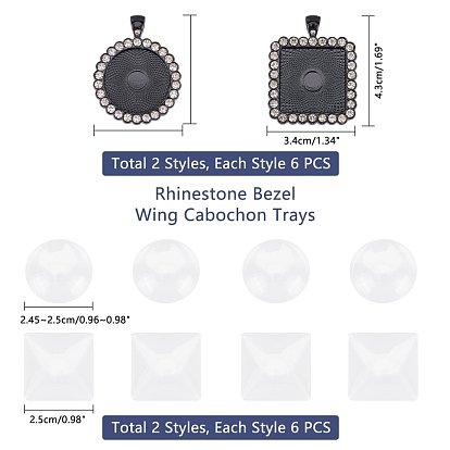 DIY Pendant Making Kits, with Electrophoresis Alloy Rhinestones Pendant Cabochon Settings and Transparent Glass Cabochons