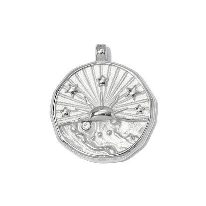 304 подвески из нержавеющей стали, плоский круглый с подвесками в виде солнца, со стразами, зеркальная полировка