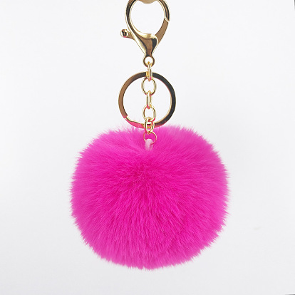 Furry Pom-Pom Keychain for Women, Cute Rabbit Fur Car Charm Bag Pendant