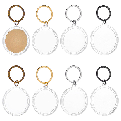 8 pièces 4 styles porte-clés porte-clés cadre photo acrylique pièce commémorative, avec porte-clés en alliage, pour collection de monnaie, plat rond