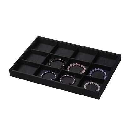 Wood Bracelet Displays, Rectangle, 12 Grids Jewelry Bracelet/Bangle/Watch Display Tray, Cover with Cloth