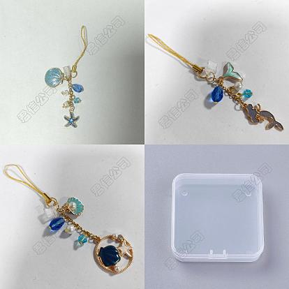 3piezas 3 estilos decoraciones colgantes de esmalte de aleación con temática oceánica, con perlas de vidrio y acero inoxidable, para teléfono móvil