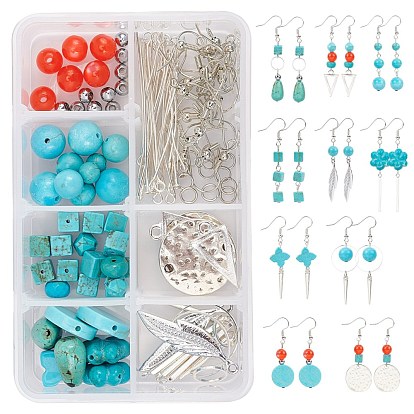 DIY Earring Making Kits, Including Dyed Natural Howlite Beads, Resin Beads, Alloy Pendant, Brass Earring Hooks & Jump Ring, Iron Pins