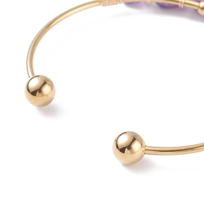 Bracelet manchette enveloppant avec perles de pierres naturelles mélangées, bracelet torque pour femme, or