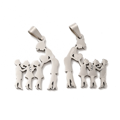 Mother's Day/Teachers' Day 201 Stainless Steel Pendants, Mother with Son & Daughter/Teacher with Students Charms