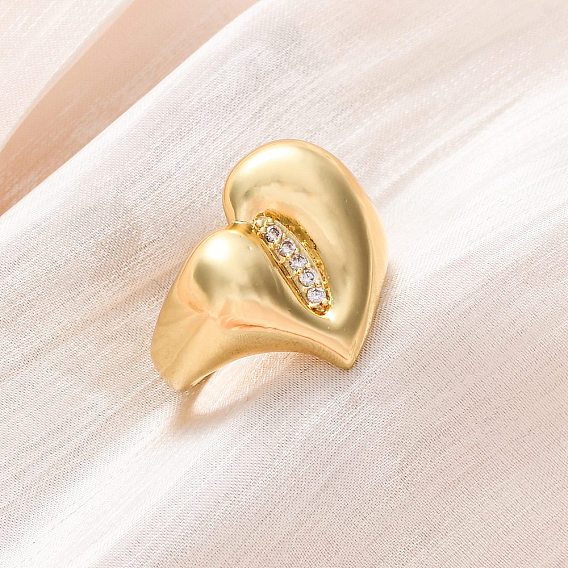 Латунные кольца-манжеты с микропаве и прозрачным цирконием для женщин, сердце, стойки покрытие, без кадмия и без свинца, прочное покрытие