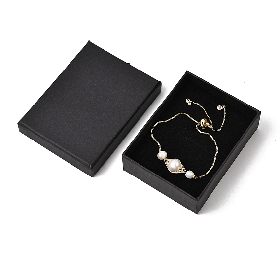 Регулируемые браслеты-слайдеры, Боло браслеты, с латунной коробки цепей, естественно жемчуг, кубический цирконий и картонная упаковочная коробка