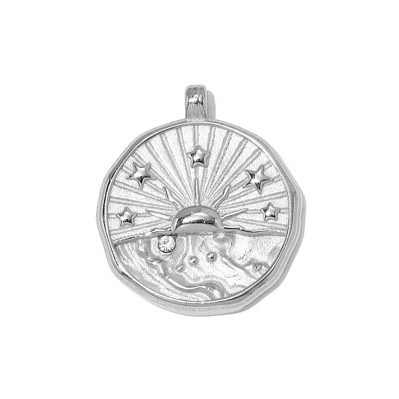 304 подвески из нержавеющей стали, плоский круглый с подвесками в виде солнца, со стразами, зеркальная полировка