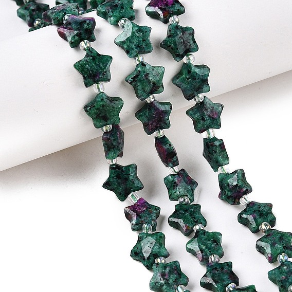 Натуральный рубин в цоизита бусин пряди, с бисером, граненые звезды