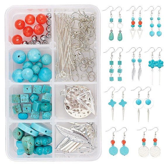 DIY Earring Making Kits, Including Dyed Natural Howlite Beads, Resin Beads, Alloy Pendant, Brass Earring Hooks & Jump Ring, Iron Pins
