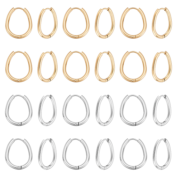 24шт 2 цвета серьги-кольца из нержавеющей стали, 304 Игла из нержавеющей стали и 201 кольца из нержавеющей стали, слеза