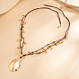 Iron Teardrop Pendant Wax Cord 2-Strand Necklaces with CCB Plastic Beads Tassel for Women, Coconut Brown