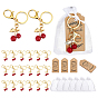 24Pcs Cherry Alloy & Resin Keychains, with Iron Rings and Paper Card and Organza Drawstring Bags