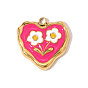 304 из нержавеющей стали шармы эмали, Сердце со цветками , ионное покрытие (ip), реальный 18 k позолоченный
