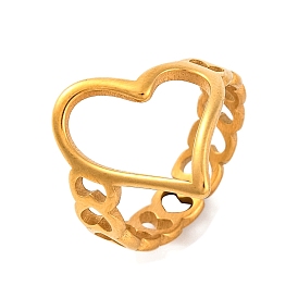 Ion Plating(IP) 304 Stainless Steel Hollow Heart Open Cuff Finger Rings for Women