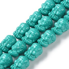 Резные синтетические шарики коралловые, окрашенные, Будда