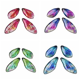 4шт. подвески в виде крыльев бабочки из прозрачной эпоксидной смолы, с золотой фольгой и блестками