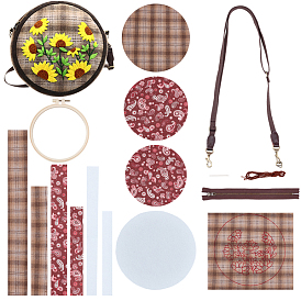 DIY Crossbody Bag Embroidery Kit, including Plastic Embroidery Hoops, Thread, Adjustable Bag Strap, Zipper Component, Iron Needle, Polyester Fabric, Specification