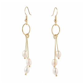 Brass Dangle Earring, with Natural Pearl Beads