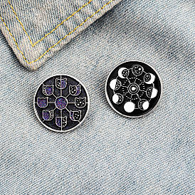 Black Cat Moon Phase Enamel Pin with Alloy and Oil Droplet Design