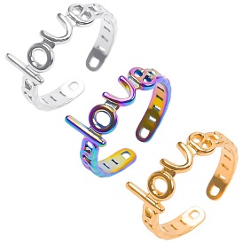 201 Stainless Steel Word Love Open Cuff Ring for Women