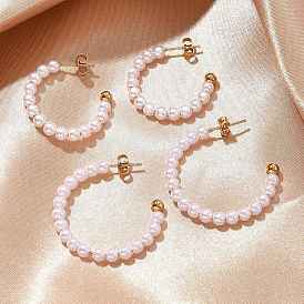 304 серьги-гвоздики из нержавеющей стали c-образной формы, с пластиковой жемчужины, ионное покрытие (ip)