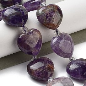 Natural Amethyst Beads Strands, Heart, with Seed Beads