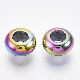 Ion Plating(IP) 201 Stainless Steel Beads, with Rubber Inside, Slider Beads, Stopper Beads, Rondelle