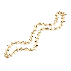 Brass Bar Link Chain Necklaces, with 304 Stainless Steel Toggle Clasps