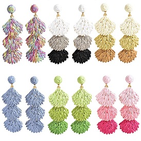 Серьги-гвоздики в форме ракушек из рафии в богемном стиле, с железными контактами, золотые