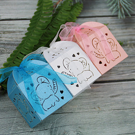 Boîtes à bonbons pliantes en carton, boîte d'emballage de cadeau de mariage, avec ruban, rectangle avec éléphant