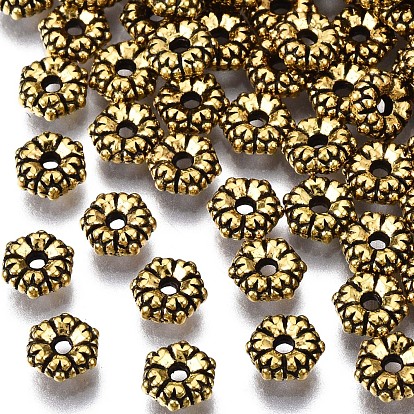  Perles de séparateur de style tibétain , sans plomb et sans cadmium, 5.5 mm de diamètre, épaisseur de 2mm, Trou: 1mm