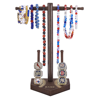 Baseball T Bar Wood Ring Display Stands, Jewelry Organizer Holder fo Rings