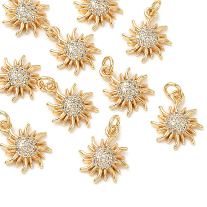 SHEGRACE Brass Micro Pave Cubic Zirconia Pendants, Sun Charms, Cadmium Free & Nickel Free & Lead Free, Clear
