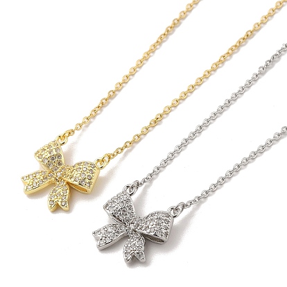 304 Stainless Steel Pendant Necklaces, Brass Micro Pave Clear Cubic Zirconia Pendant Necklaces