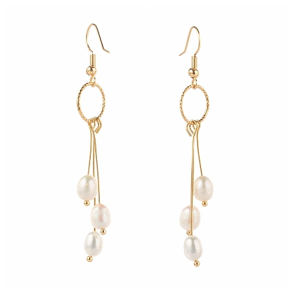 Brass Dangle Earring, with Natural Pearl Beads