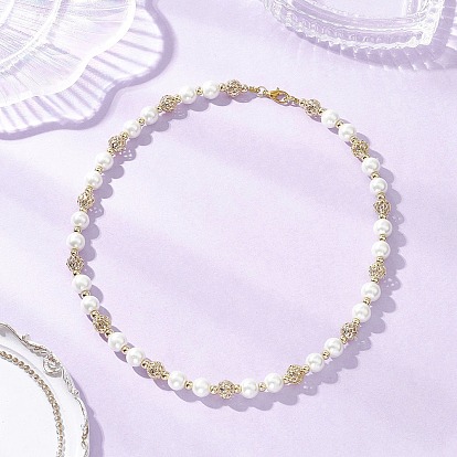 Ожерелья из латунных полых круглых и стеклянных бусин с жемчугом для женщин и мужчин, белые