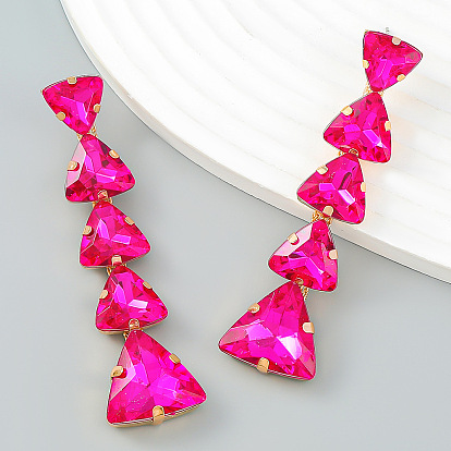 Exaggerated Multi-layer Triangle Glass Rhinestone Earrings for Women with Claw Chain