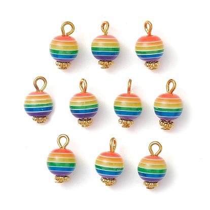 10Pcs Transparent Stripe Resin Round Charms, with Golden Tone Metal Loops, Cadmium Free & Lead Free