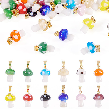 24 шт 12 цвета подвески лэмпворк ручной работы, гриб, с реечной обшивкой латунными выводами, долговечный, золотые