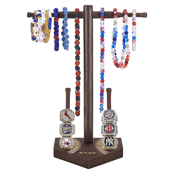 Baseball T Bar Wood Ring Display Stands, Jewelry Organizer Holder fo Rings