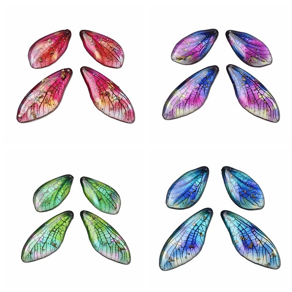 4шт. подвески в виде крыльев бабочки из прозрачной эпоксидной смолы, с золотой фольгой и блестками