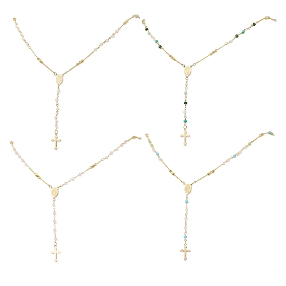 Четки из граненого стекла и латуни, 304 ожерелья с подвеской в виде креста из нержавеющей стали, золотые