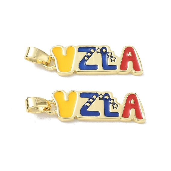 Brass Enamel Pendants, Word VZLA
 Charms, Long-Lasting Plated, Rack Plating, Lead Free & Cadmium Free