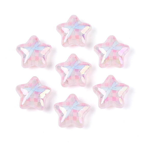 Прозрачные акриловые бусины с УФ-покрытием, радужный, звезда с бантом и клеткой