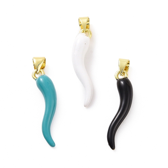 Подвески из латуни с покрытием из эмали, долговечный, реальный 18 k позолоченный, без кадмия и без свинца, рог изобилия / итальянский рог корничелло амулеты