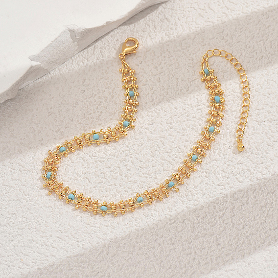 Летние керамические бусины из латунной цепочки для женщин, голубой