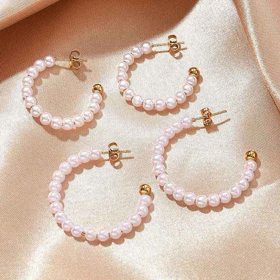 304 серьги-гвоздики из нержавеющей стали c-образной формы, с пластиковой жемчужины, ионное покрытие (ip)