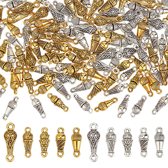 120Pcs 10 Styles Tibetan Style Zinc Alloy Gourd Shaped Connector Charms, for Rosary Jewelry Making