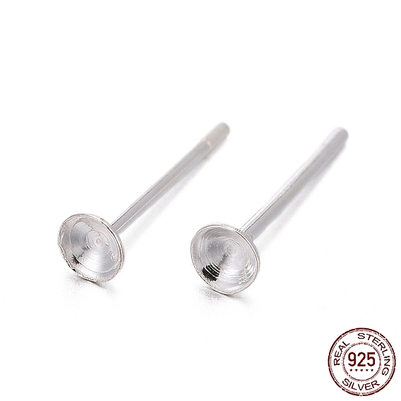 925 Sterling Silver Stud Earring Findings, with 925 Stamp